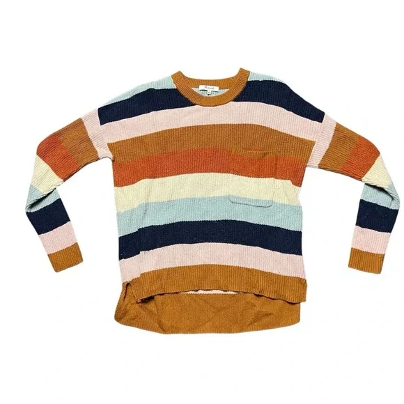 Madewell Thompson Pocket Pullover Sweater in Rainbow Stripe Size Small - Picture 2 of 7